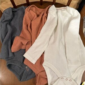 3 long sleeve waffle knit onesies